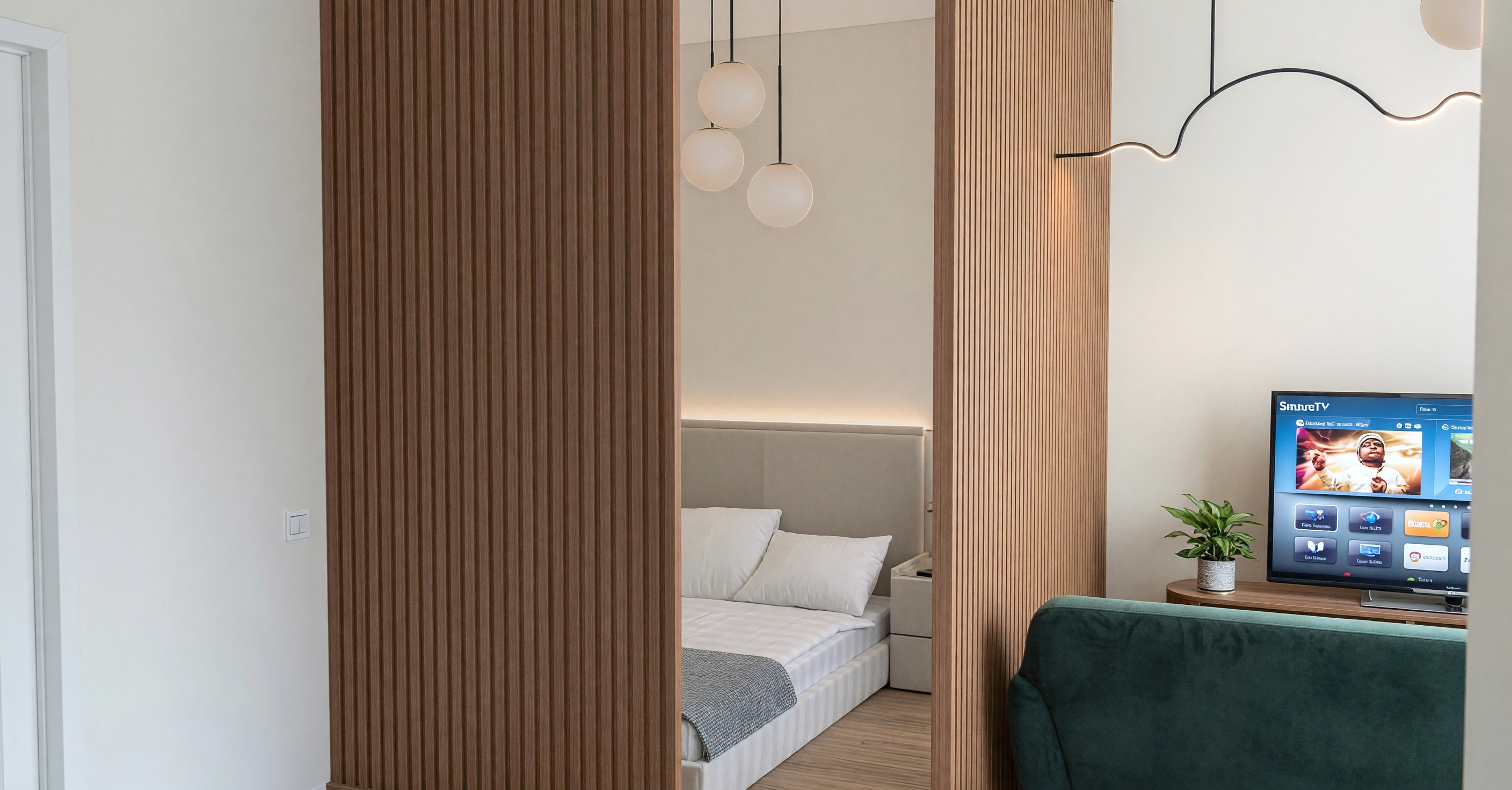 Open space + nișă — Apartament cu open space și nișă de dormit