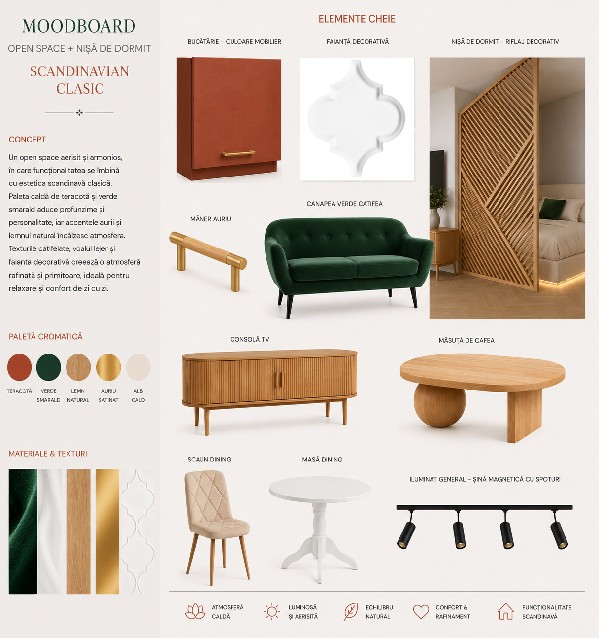 Moodboard 3 — Apartament cu open space și nișă de dormit