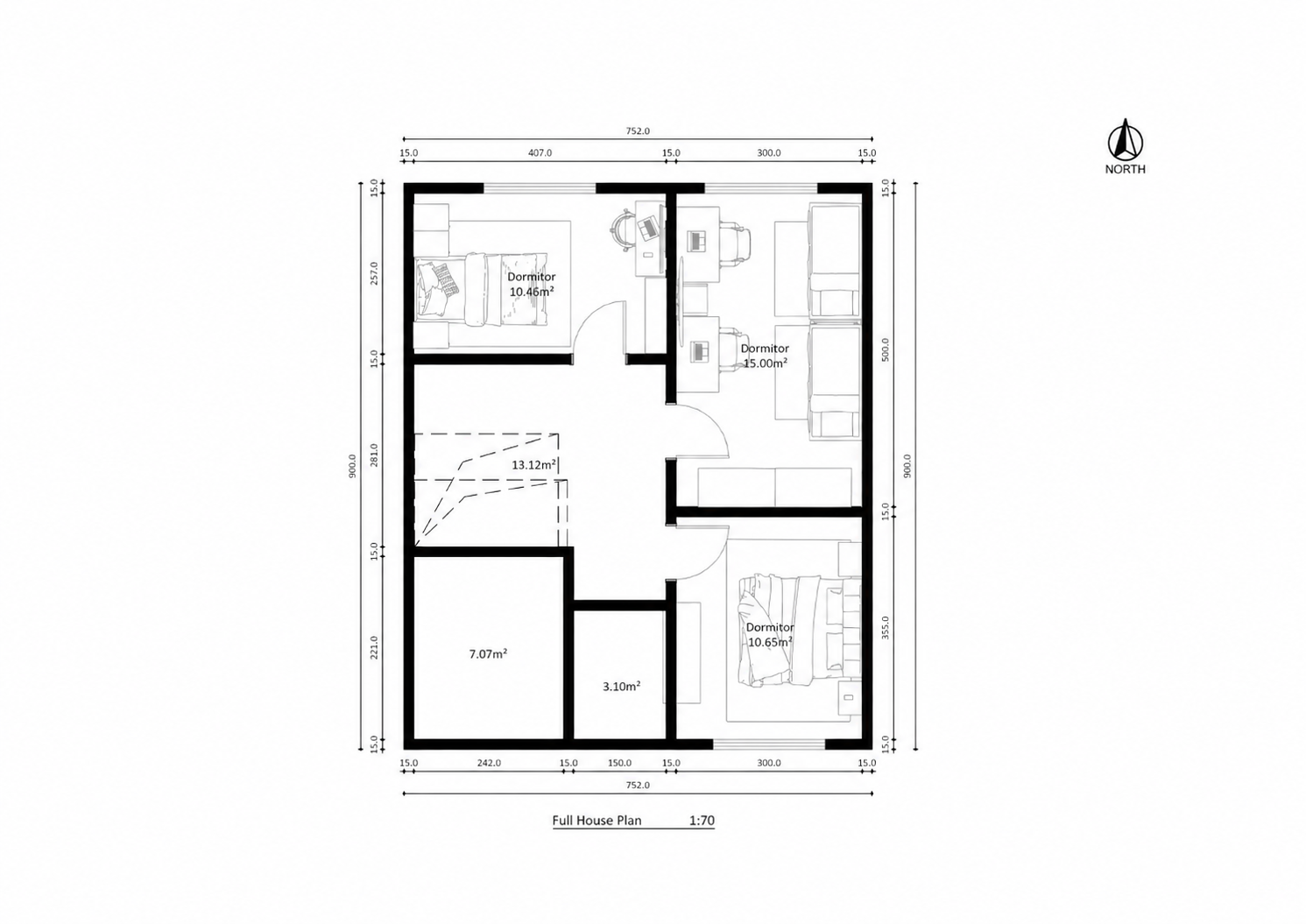 Plan mobilare — Apartament – 3 Dormitoare