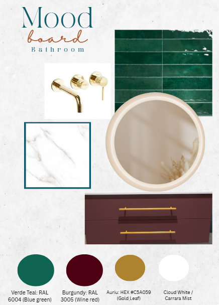Moodboard 1 — Baie – Petrol & Bordo